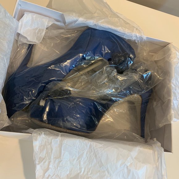 NWT Nine West Gorgeous Blue Peep Toe Platform Pumps in original box, size 10 M - Picture 15 of 15